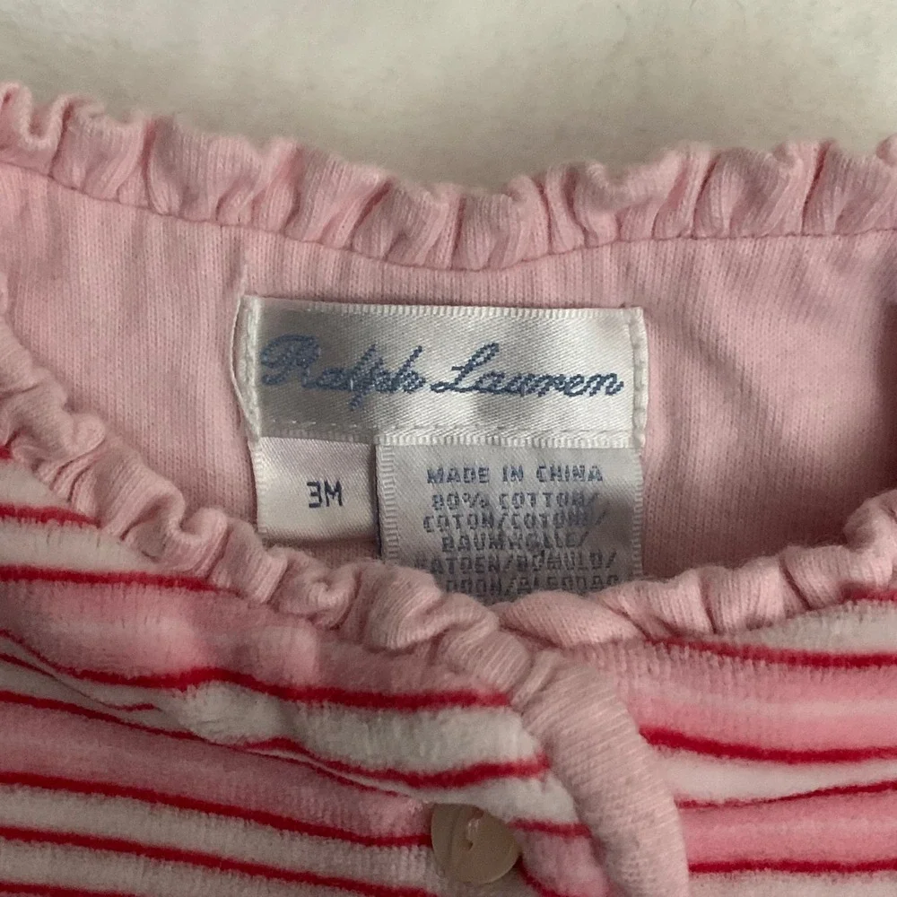 Ralph Lauren Baby Girl Pink Stripe Velour Button Front Dress 3 Months Valentine